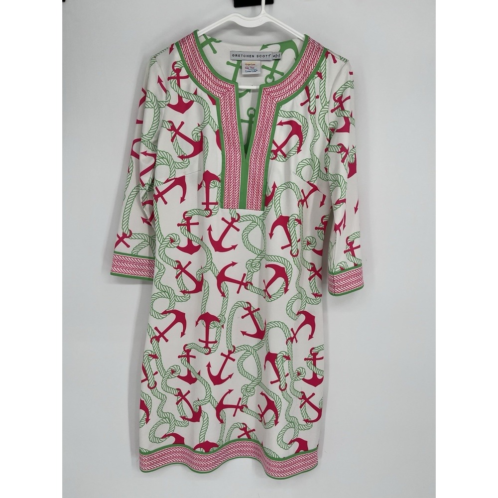 Gretchen Scott Pink And Green Anchors Dress NAUTICAL  RESORT Size S